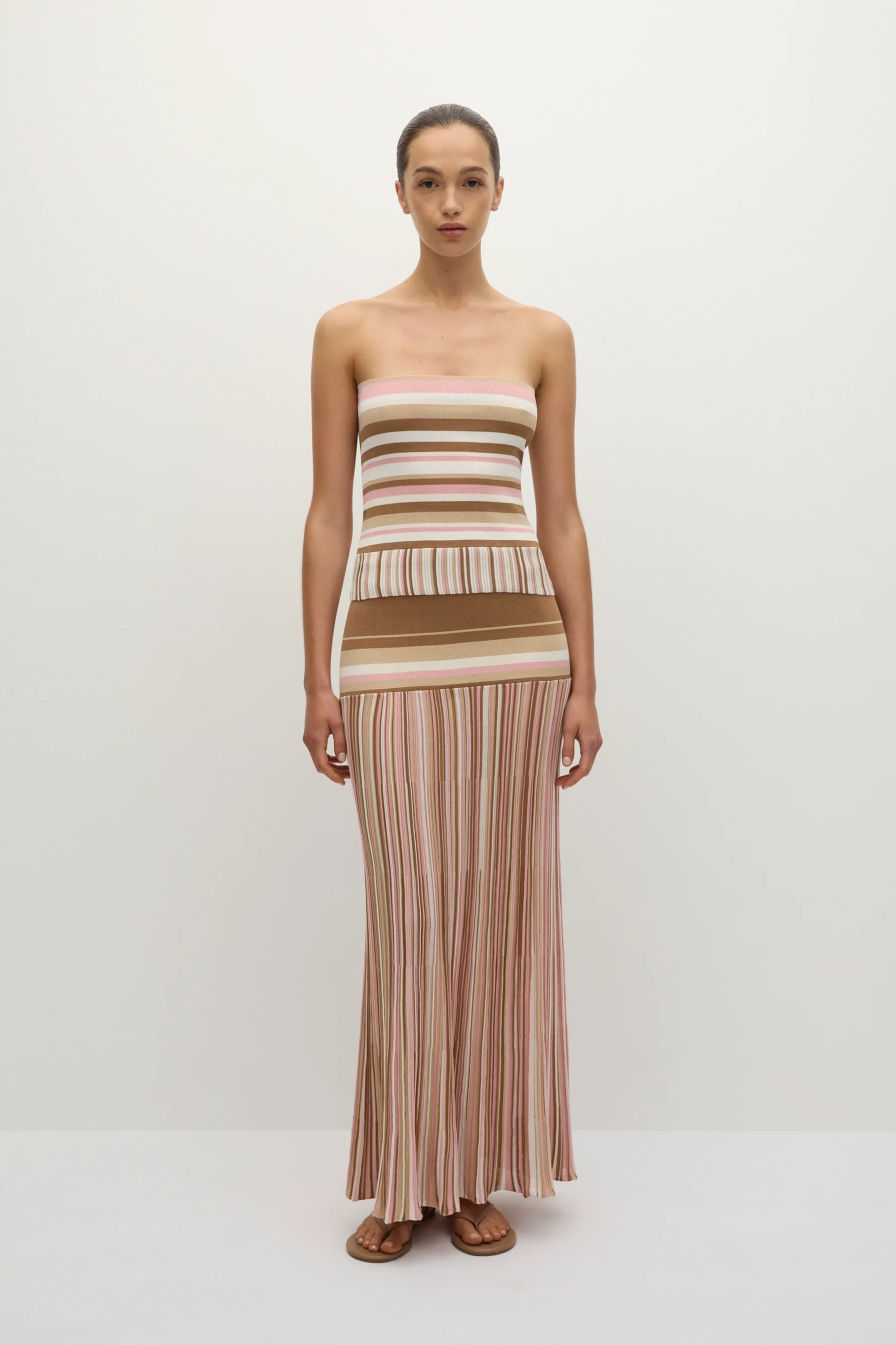 Haut bustier Citara à rayures puce et sépia - Vente finale